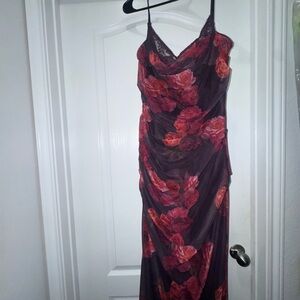 House of CB Burgundy Floral Maxi Dress